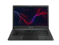 A black Zpoolsoftel laptop shown open against a plain white background, displaying a colorful abstract screen wallpaper.
