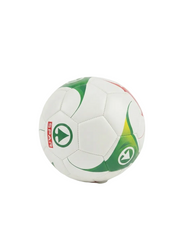 A white soccer ball with green and yellow graphic accents, featuring the 'Stad' brand logo, photographed on a seamless light gray background.