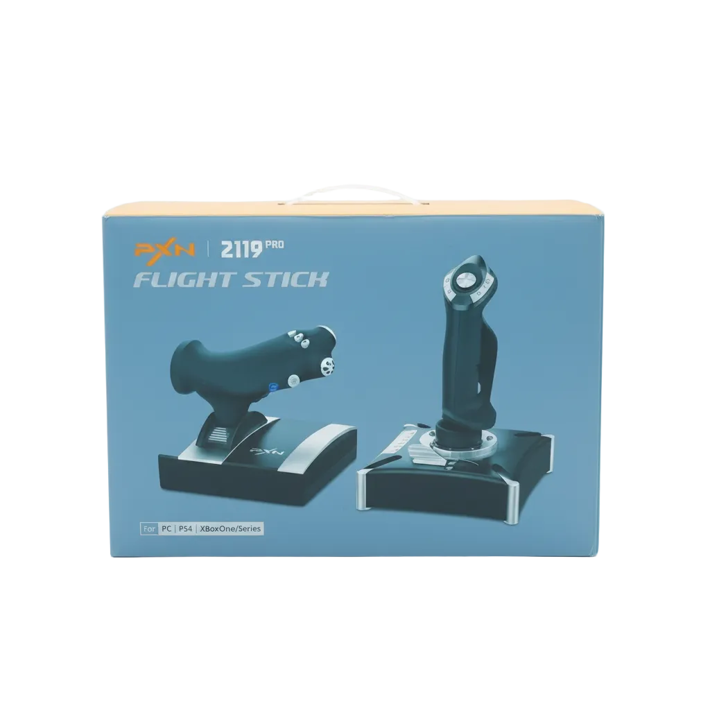 A retail box for a flight stick controller, showing the product pictured on the front against a plain light background.