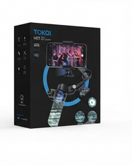 Six black retail boxes for a TOKYO MIJI handheld gimbal product, arranged in two rows of three on a light gray background. Each box shows the gimbal with a phone attached and blue circular graphics, with the TOKYO MIJI branding visible.