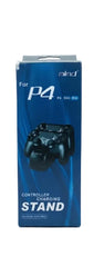 Two retail boxes for a Mind controller charging stand side by side on a white background. The left box is black with green graphics for the 'For ONE' model, and the right box is blue for the 'For P4' model.