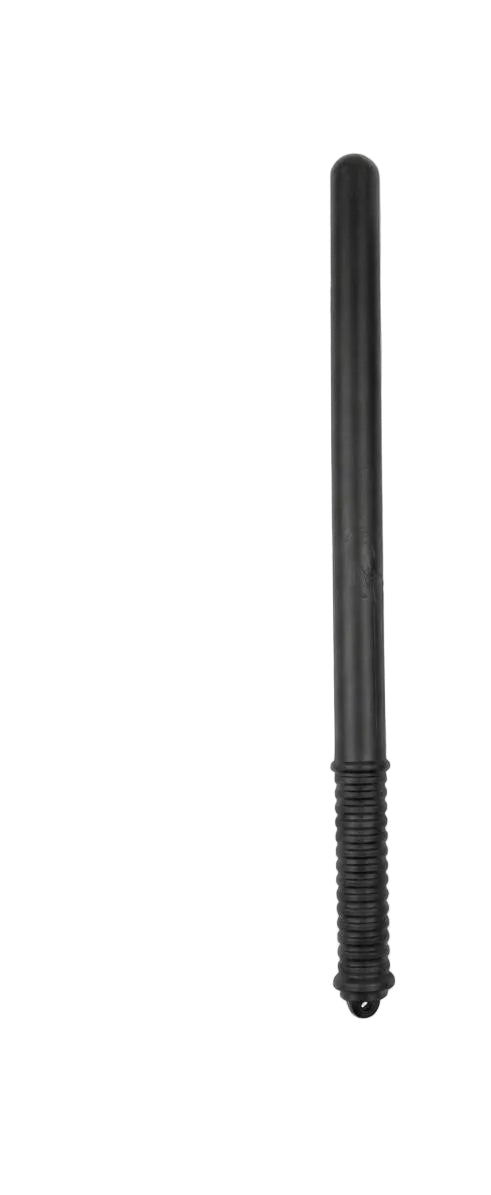 Two black metal training staffs shown vertically side-by-side against a plain white background.