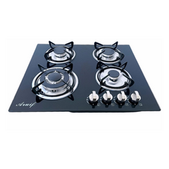 Condere Built-in Gas Cooktop, Black Glass, 4 Burners Stove - RH-4004