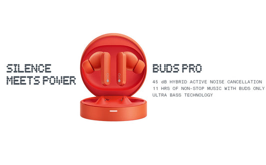 red wireless earbuds