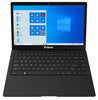 A black Proline laptop shown from a front-facing angle on a plain white background, with the screen turned on and displaying the Windows desktop.