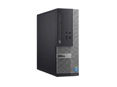 A black Dell desktop computer tower with a perforated front grille and silver logo, shown at a three-quarter angle on a light gray background.