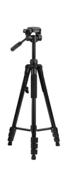 A black portable tripod standing next to its white and yellow retail packaging box, which shows the model Q-ZJ83 and the Andowl brand.