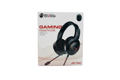 BiVOOB JP100 Gaming Headphone retail packaging box, featuring a black over-ear headset with red accents printed on the front, set against a plain white background.
