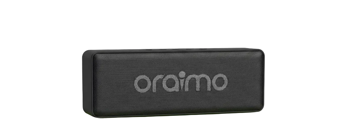 A black Oraimo SoundPro 2C portable wireless speaker resting on top of its bright lime green retail box, set against a clean white background.