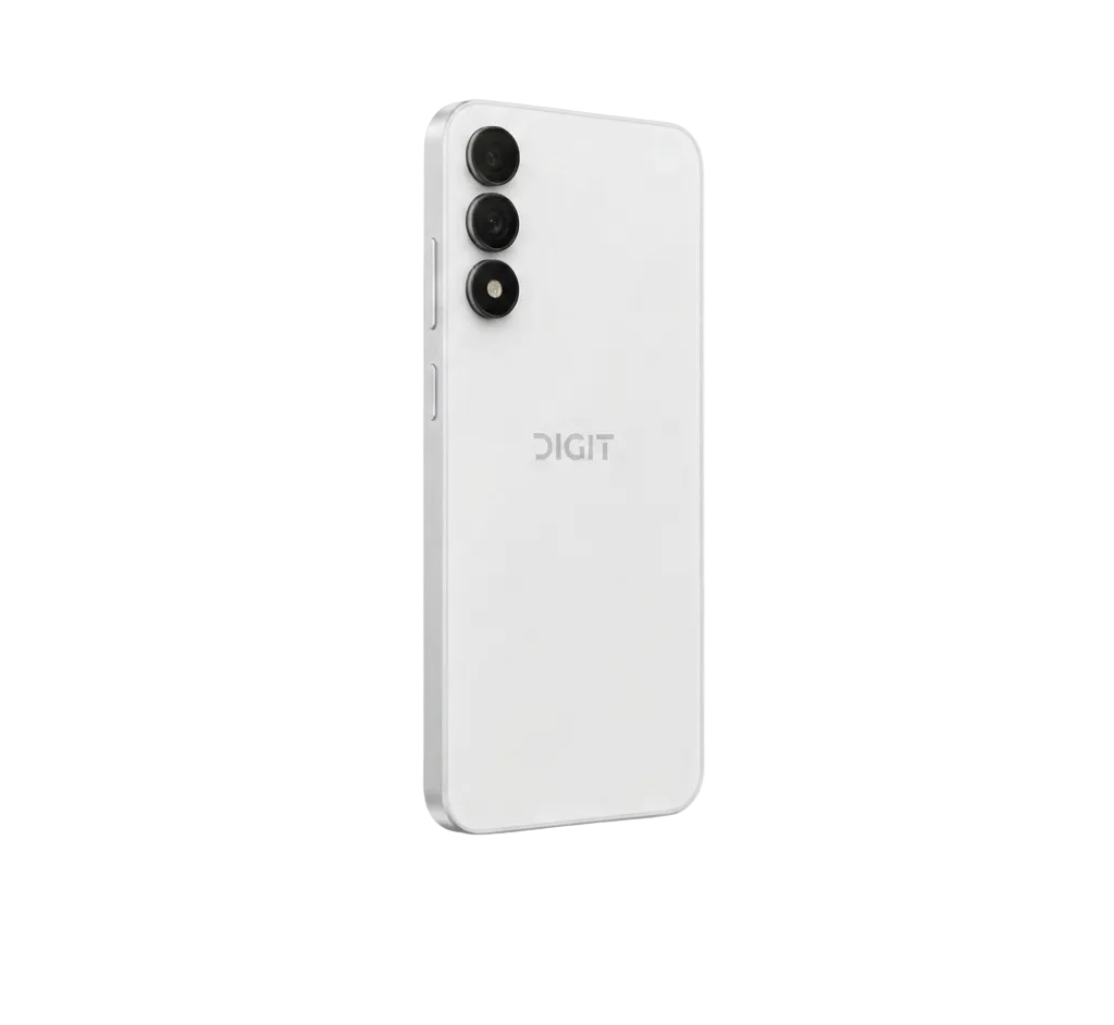 A white DIGIT 6 smartphone shown from the back on a clean white background, with three rear cameras and a subtle DIGIT logo near the center.