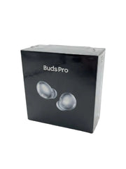Black retail packaging box for Buds Pro earbuds, shown at a three-quarter angle on a white background.