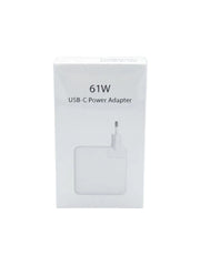 A white rectangular box for a 61W USB-C power adapter, shown against a clean white background. The box features black text reading '61W USB-C Power Adapter' and a simple illustration of the adapter.