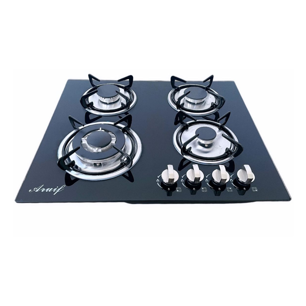 Condere Built-in Gas Cooktop, Black Glass, 4 Burners Stove - RH-4004