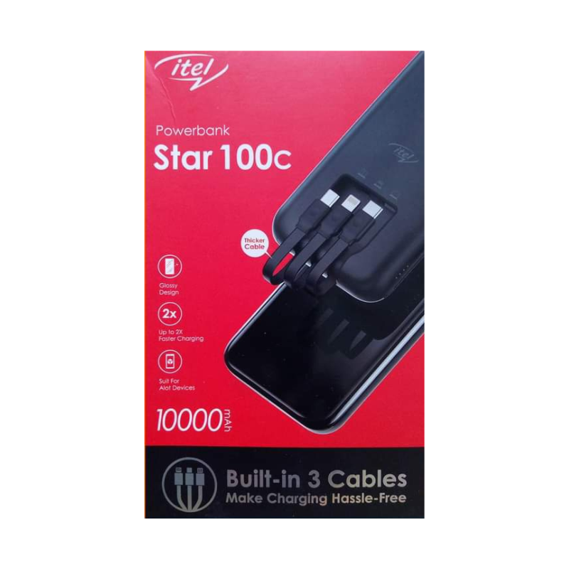 itel Star 100c Powerbank With Built in  3 Cables - Star100c